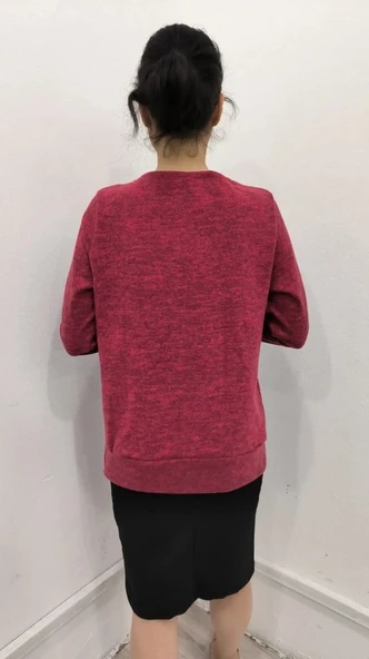 Kadın Uzun Kollu Kruvaze Yaka Kol Ve Etek Ucu Manşet Detay Yumoş Bluz - Resim 3