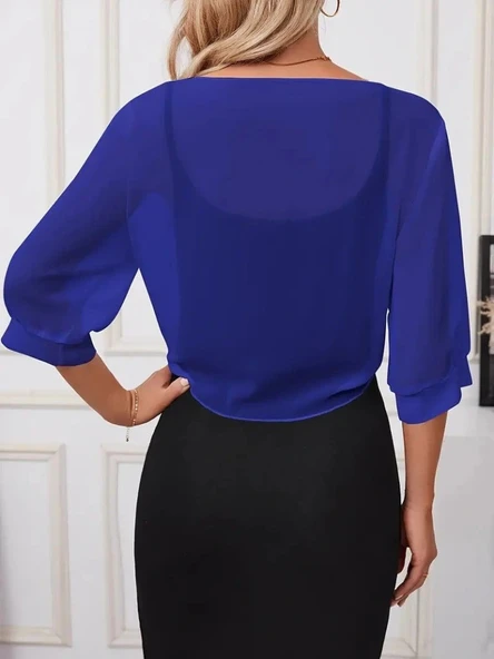 Kadın Truvakar Kol önden Bağlamalı Kısa şifon Bolero Ceket - Resim 2