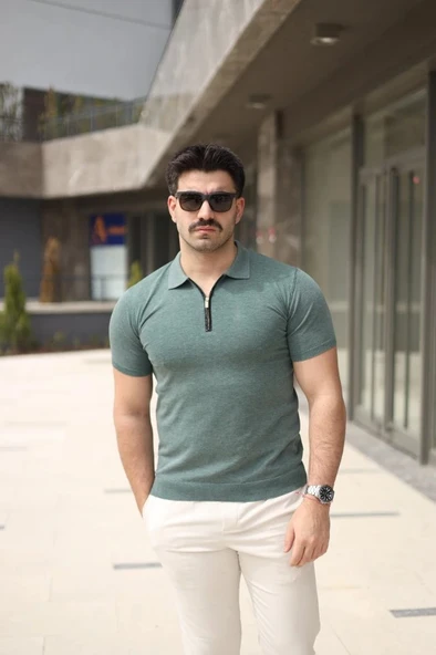Erkek Polo Yaka Fermuar Detaylı Tişört ürün görseli