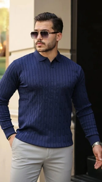 Erkek Saç örgü Desenli Uzun Kollu Triko - Resim 2