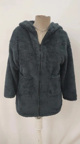 Kadın Uzun Kollu Kapşonlu önden Fermuarlı Cepli Welsoft Ceket - Resim 5