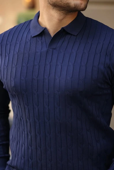 Erkek Saç örgü Desenli Uzun Kollu Triko - Resim 4