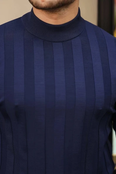 Erkek Yarım Balıkçı Yaka Kabartma Desenli Triko - Resim 2