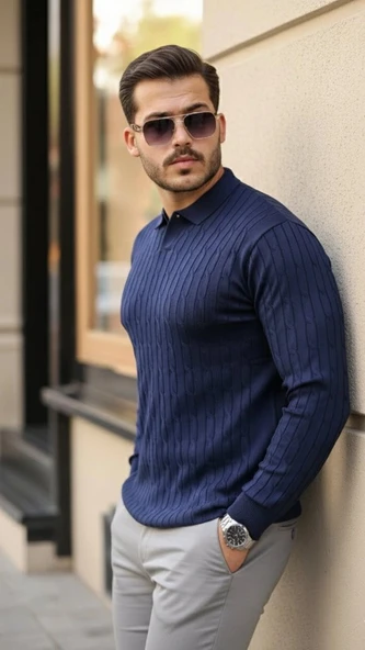 Erkek Saç örgü Desenli Uzun Kollu Triko ürün görseli