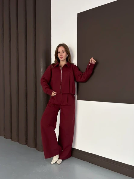 Trenç takım alt üst bordo ons - Resim 4