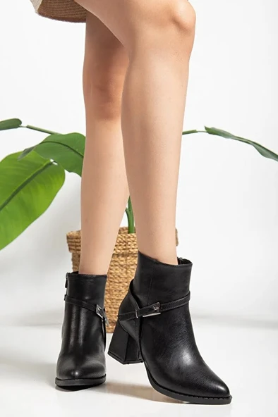 Feles Toka Detaylı Klasik Topuklu Kadın Bot - Resim 3