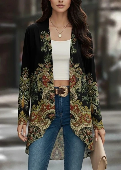 Kadın Uzun Kollu önü Açık Desenli şardonlu Dalgıç Ceket - Resim 3