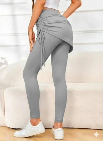 Kadın Yüksek Bel Yandan Büzgülü Alttan Uzun Kaşkorse Tayt Etek - Resim 2