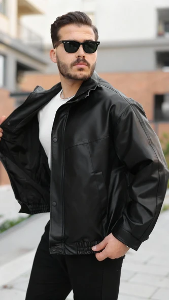 Erkek Içi Astarlı Oversize Deri Ceket ürün görseli