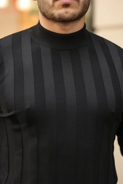 Erkek Yarım Balıkçı Yaka Kabartma Desenli Triko - Resim 3