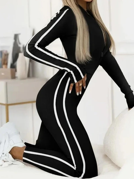 Kadın Uzun Kollu önden Fermuarlı şardonlu Dalgıç Tulum - Resim 2