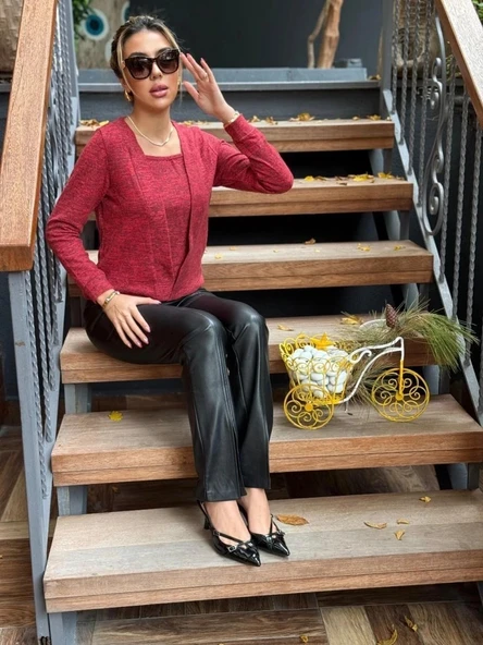 Kadın Uzun Kollu Kruvaze Yaka Kol Ve Etek Ucu Manşet Detay Yumoş Bluz - Resim 7