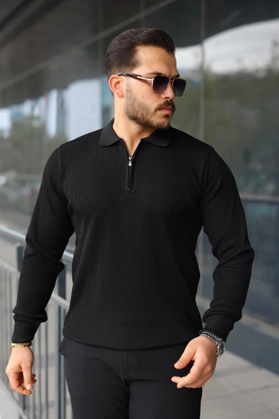 Erkek Selanik örme Yakalı Uzun Kollu Triko - Resim 5