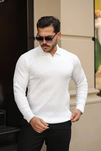 Erkek Saç örgü Desen Uzun Kollu Triko - Resim 2