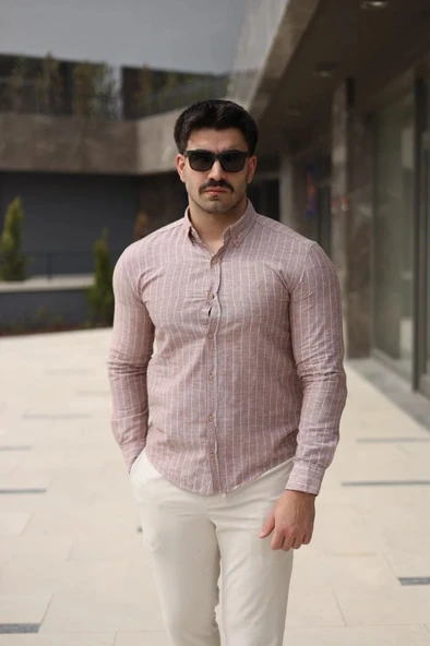 Erkek çizgi Desenli Gömlek - Resim 4