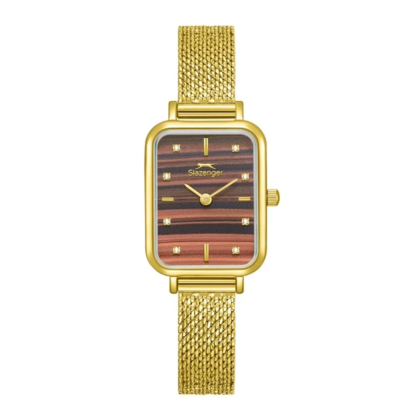 Slazenger SL.09.2550.3.06 Dikdörtgen Kadran Hasır Kordon 5 Atm Suya Dayanıklı Altın Renk Kadın Kol Saati ürün görseli 1