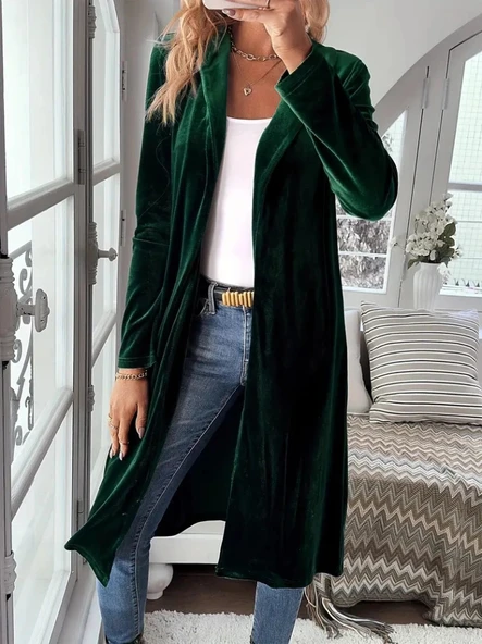 Kadın Uzun Kollu önü Açık Kolları Uzun Midi Ceket ürün görseli 1