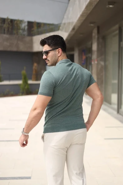 Erkek Polo Yaka Fermuar Detaylı Tişört - Resim 2