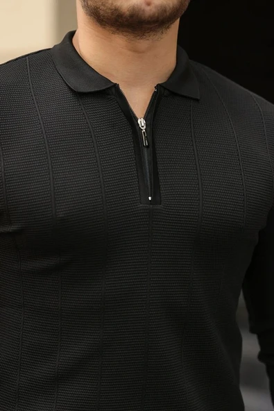 Erkek Pirinç Desenli Uzun Kollu Yakalı Triko - Resim 3