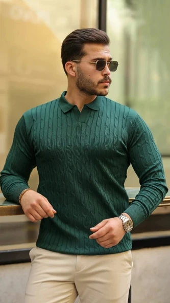 Erkek Saç örgü Desen Uzun Kollu Triko - Resim 2