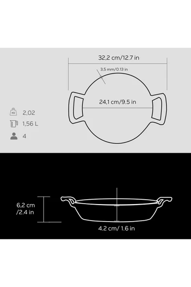 LAVA Döküm Yuvarlak Sahan Döküm Demir Yekpare Çift Kulplu 24cm-	LV Y TV 24 SHN BL - Resim 5