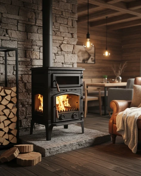 Reyo Stove Kemah Üç Camlı Yan Kapak Fırınlı Döküm Şömine Soba ürün görseli 1