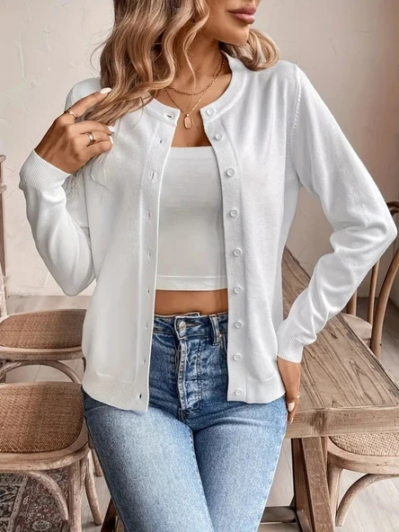 Kadın Uzun Kollu önden Düğmeli Triko Ceket ürün görseli 1