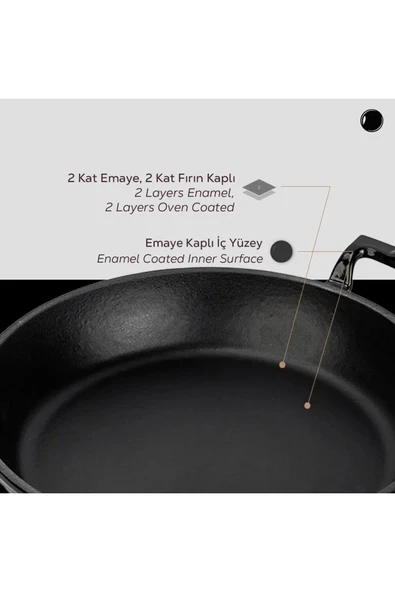 LAVA Döküm Yuvarlak Sahan Döküm Demir Yekpare Çift Kulplu 24cm-	LV Y TV 24 SHN BL - Resim 6