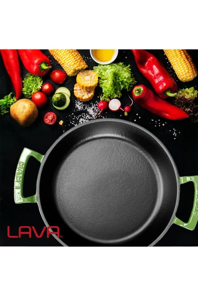 LAVA Döküm Yuvarlak Sahan Döküm Demir Yekpare Çift Kulplu 24cm-LV Y TV 24 SHN G - Resim 7