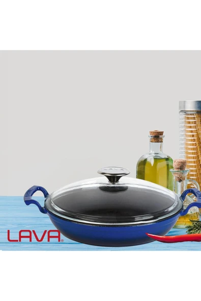 LAVA Döküm Yuvarlak Sahan Cam Kapaklı Döküm Demir Yekpare Çift Kulplu 24cm-LV Y TV 24 SHN K3 B - Resim 7