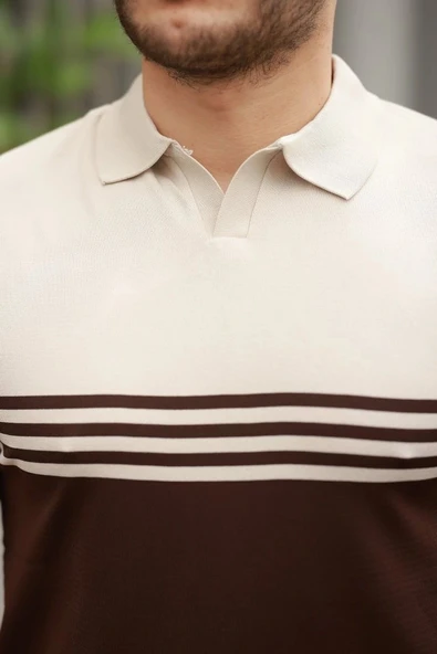 Erkek Yakalı Parça Renk Kısa Kollu Tshirt - Resim 3