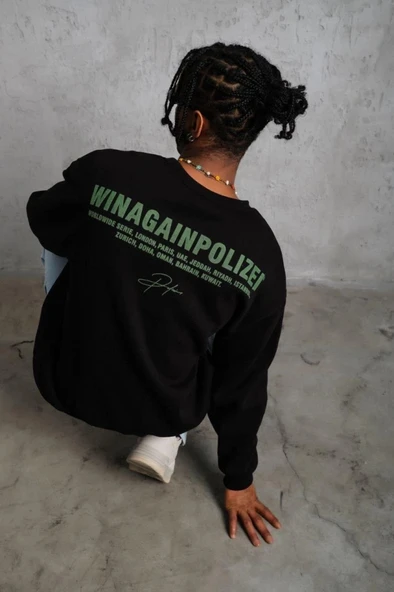 Erkek Oversize weatshirt – iyah Renk  Ön Ve ırt Baskılı, Üç İplik İçi Pamuklu Kumaş, Rahat Kalıp, Ribanalı Kışlık weat ürün görseli