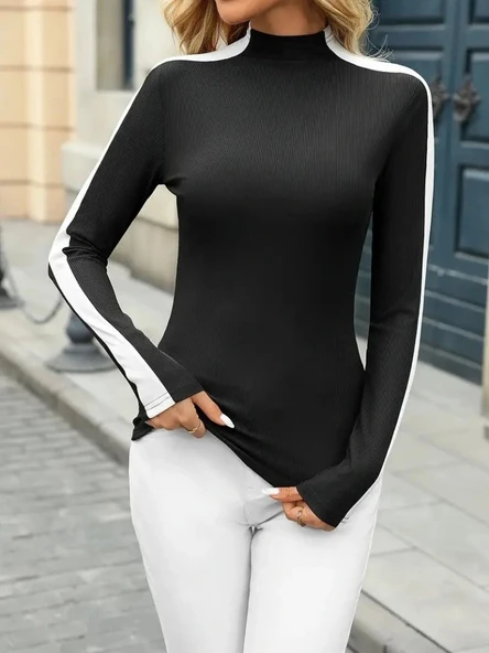 Kadın Uzun Kollu Balıkçı Yaka Kaşkorse Bluz - Resim 4