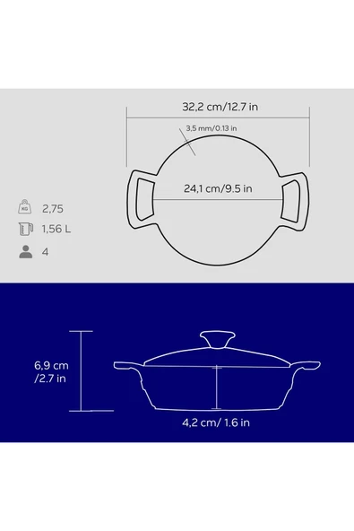 LAVA Döküm Yuvarlak Sahan Cam Kapaklı Döküm Demir Yekpare Çift Kulplu 24cm-LV Y TV 24 SHN K3 B - Resim 5