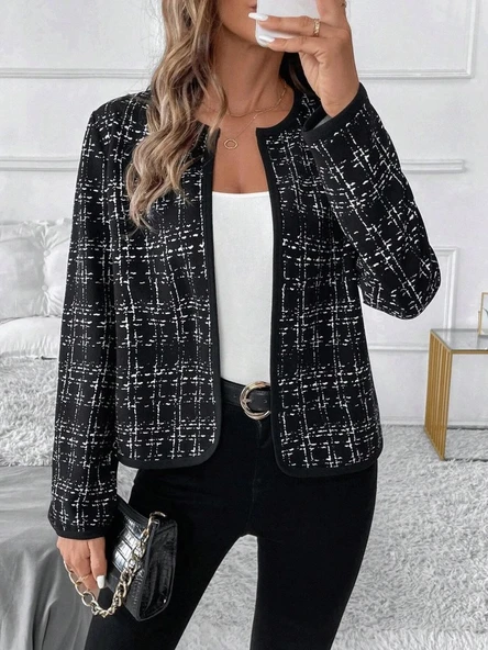 Kadın Uzun Kollu önü Açık şanel Kısa Hırka - Resim 6