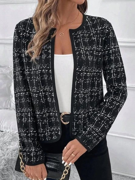 Kadın Uzun Kollu önü Açık şanel Kısa Hırka - Resim 3