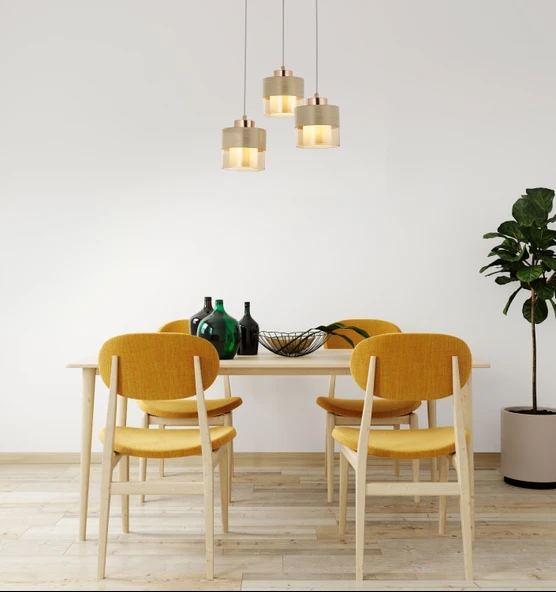 AVONNI AV-60193-3T-KRM Krem Boyalı Modern Avize E27 Metal Cam 40cm - Resim 2