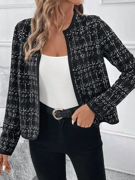 Kadın Uzun Kollu önü Açık şanel Kısa Hırka - Resim 4