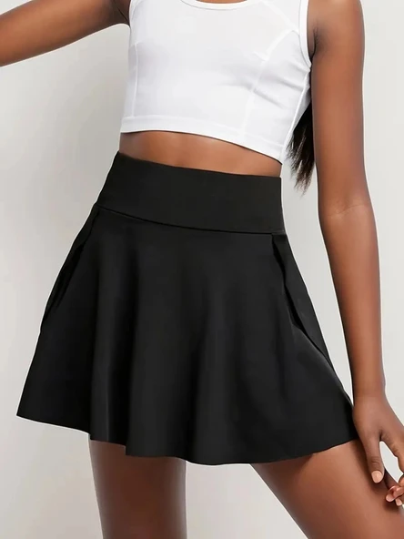 Kadın Yüksek Bel Cepli Sandy Short Etek - Resim 2