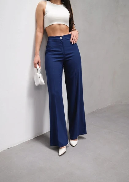 Yüksek Bel Straight Fit Palazzo Pantolon - Resim 3