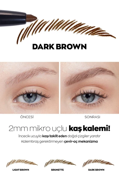 Micro Fine 2mm Uçlu Çevir Aç Kaş Kalemi Dark Brown - Resim 2