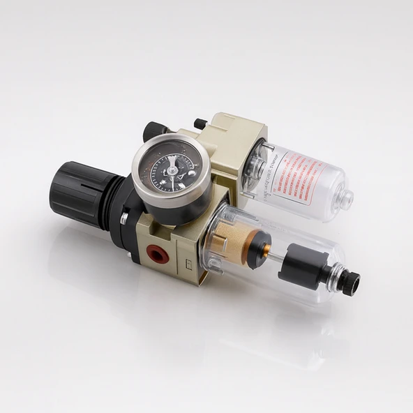 Otomatik Boşaltma Yüksek Kapasite İkili Şartlandırıcı 1/4" Pnömatik Hava Filtre Yağlayıcı FRL Seti ürün görseli