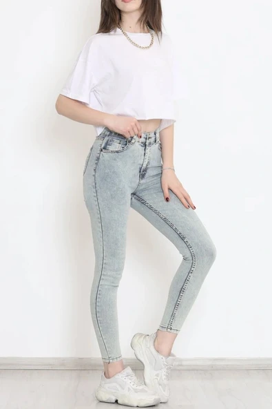 Kadın Cep Detay Kar Yıkamalı Kot Pantolon - Resim 6