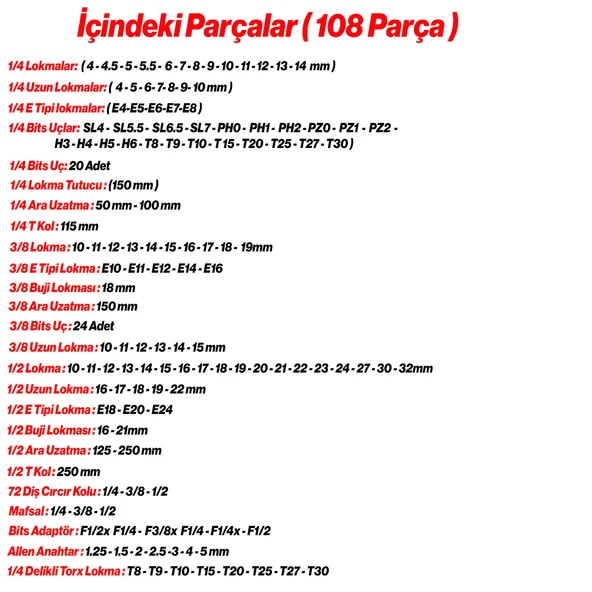 Lokma Anahtar Seti 173 Parça Profesyonel Çok Amaçlı El Alet Seti 1/2 3/8 1/4 6 Köşe CR-V Çelik - Resim 2