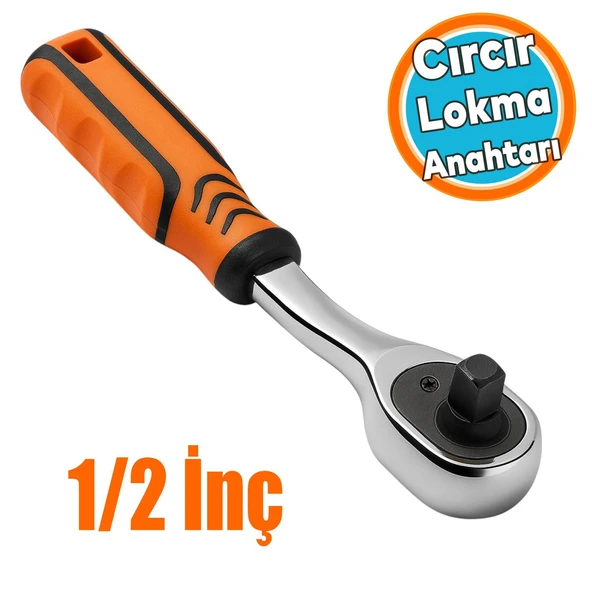 Cırcır Kol Lokma Anahtarı Profesyonel 1/2'' Ergonomik Kaymaz Saplı Dayanıklı Krom Kaplama ürün görseli