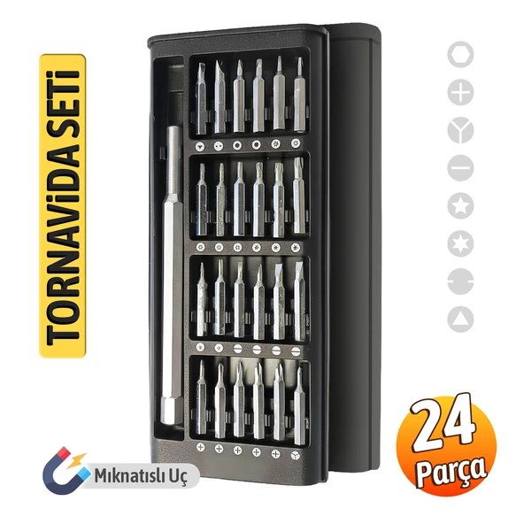 Hassas Mıknatıslı Mini 24 Parça Tornavida Seti Bilgisayar Telefon Elektronik Tamiri İçin İdeal ürün görseli