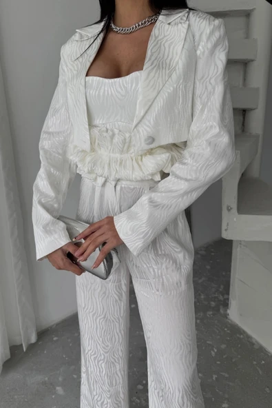 JAKARI BUZU TASARI DETAYI CEKETPANTOONBUZ 3 Ü TAKI  Beyaz - Resim 3