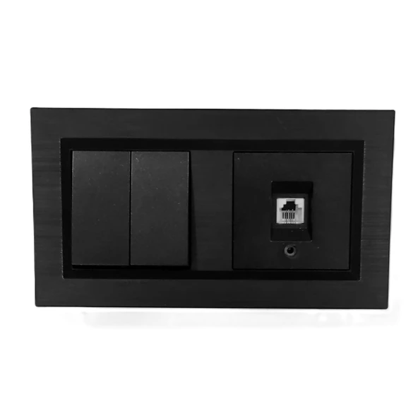 Ovivo Quantum Siyah Komütatör (ikili Anahtar)+nümeris (telefon) Prizi 2'li Set ürün görseli 1