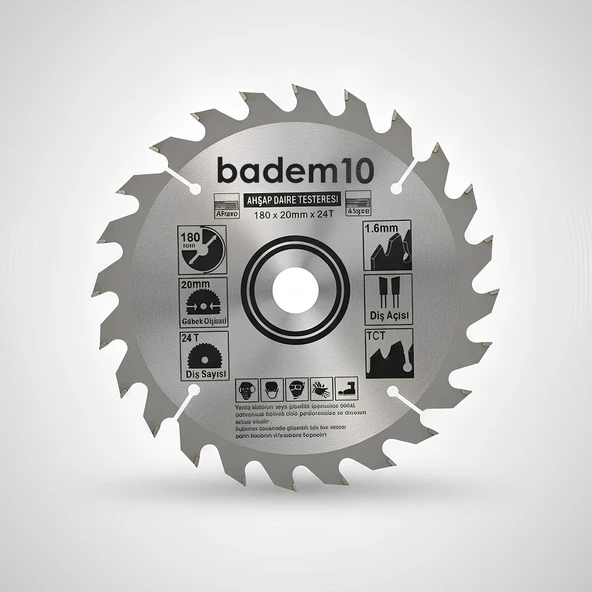 Metalik Gri Dayanıklı TCT 180mm 20mm 24T Sunta Ahşap Medefe Daire Testere Bıçağı ürün görseli