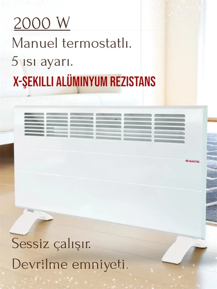 Elektrikli Panel Konvektör Isıtıcı Manuel Termostat Soba 2000 WATT (AYAKLAR,ASKI APARATI DAHİL) - Resim 2